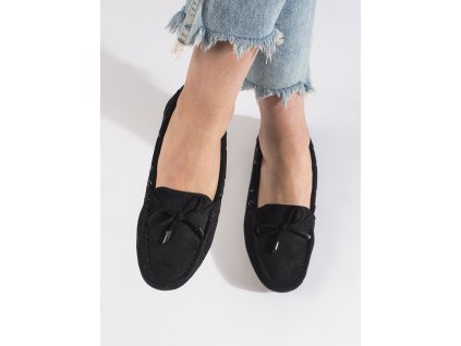 Pohodlné semišové mokasíny dámské černé (Velikost 36)