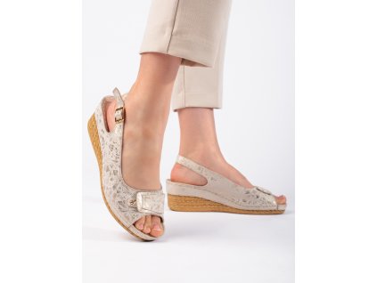 Béžové sandály na nízkém klínku espadrilky (Velikost 36)