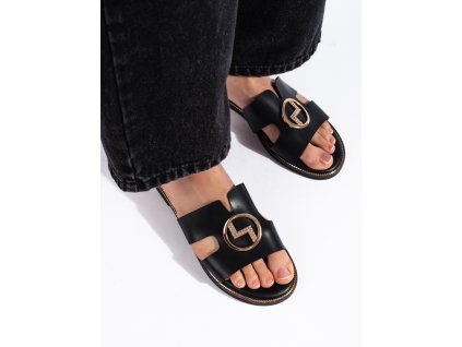 Černé ploché pantofle se zlatou ozdobou (Velikost 36)