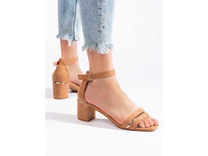 Hnědé semišové sandály na sloupkovém podpatku (Velikost 36)
