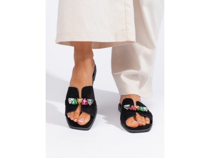 Černé dámské pantofle s ozdobnými kamínky (Velikost 36)