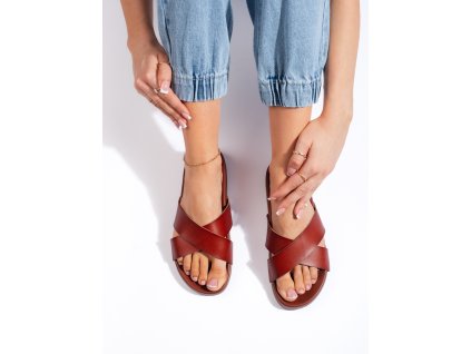 Nazouváky dámské hnědé se širokými pásky Sergio Leone (Velikost 36)