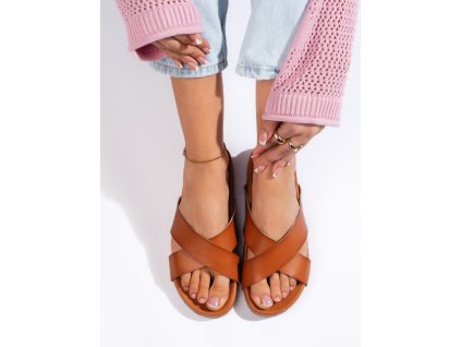 Nazouváky dámské camelové se širokými pásky Sergio Leone (Velikost 36)