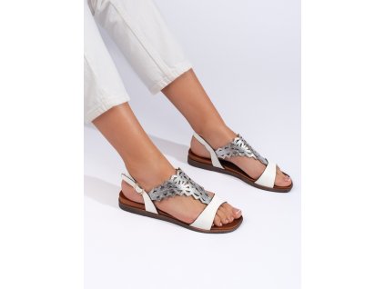 Ažurové bílo-stříbrné dámské sandály Sergio Leone (Velikost 36)