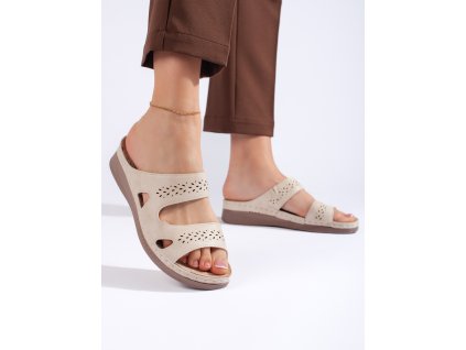 Pohodlné béžové dámské pantofle (Velikost 36)