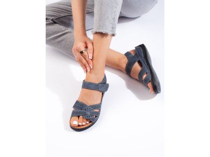 Lehké dámské modré sandály na nízkém klínku (Velikost 36)