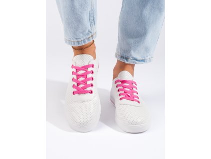Bílé dámské tenisky s růžovými tkaničkami (Velikost 36)