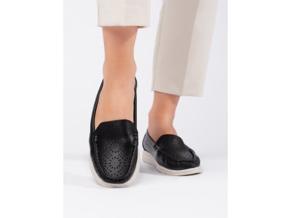 Dírkované dámské černé mokasíny