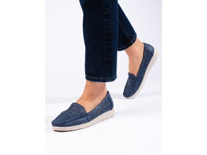 Dírkované tmavě modré mokasíny dámské