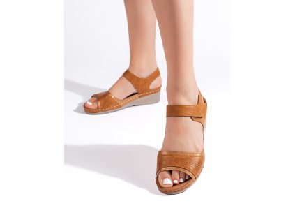 Camelové dámské sandály se suchým zipem (Velikost 36)
