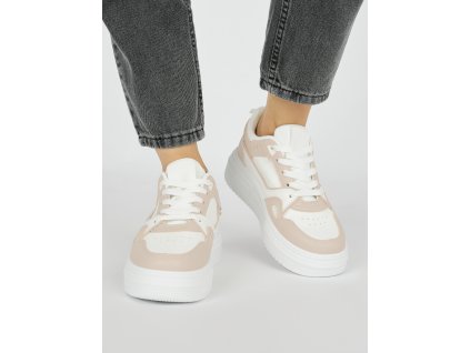 Bílo-růžové dámské sportovní boty na platformě (Velikost 36)