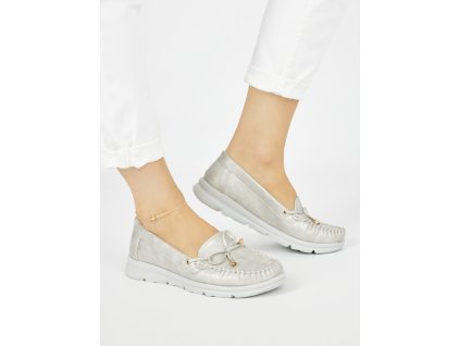 Stříbrné pohodlné mokasíny z ekokůže