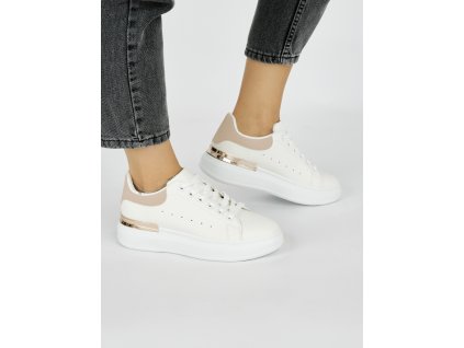 Bílé kožené tenisky dámské se růžovým doplňkem (Velikost 36)