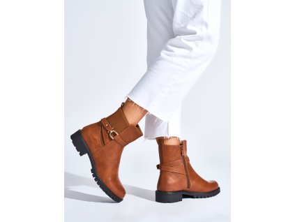 Hnědé kotníkové dámské boty s ozdobnou sponou (Velikost 36)