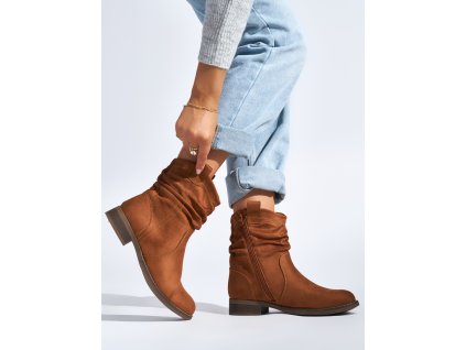 Semišové hnědé kotníkové boty ploché (Velikost 36)