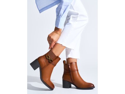 Camelové kotníkové dámské boty na sloupku (Velikost 36)