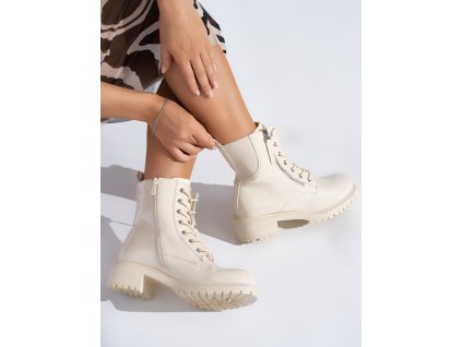 Béžové lakované dámské kotníkové boty na platformě (Velikost 36)