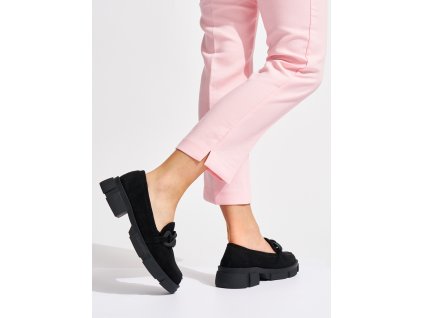 Černé dámské mokasíny s ozdobným řetízkem (Velikost 36)