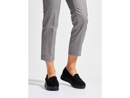 Semišové černé mokasíny na hrubé platformě (Velikost 36)