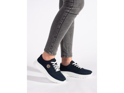 Tmavě modré kožené sneakersy na platformě (Velikost 36)