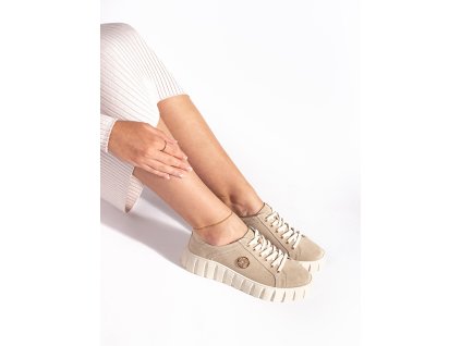 Světle béžové polobotky na platformě ze semišové kůže (Velikost 36)
