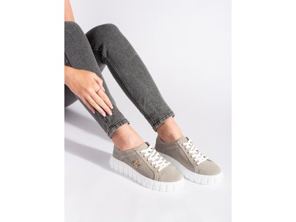 Šedé polobotky na platformě ze semišové kůže (Velikost 36)