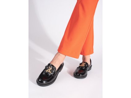 Černé dámské lakované mokasíny s medvídkem (Velikost 36)