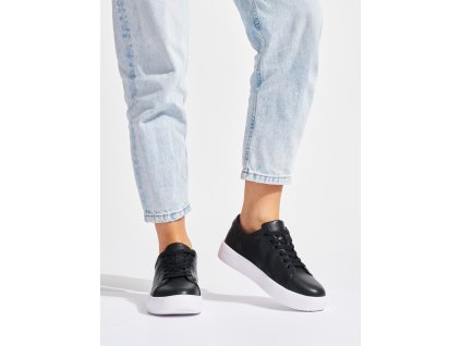 Kožené černé dámské tenisky na šněrování (Velikost 36)