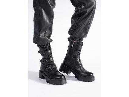 Vysoké černé kotníkové dámské boty s přezkami (Velikost 36)