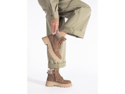 Hnědé zateplené dámské traperky (Velikost 36)