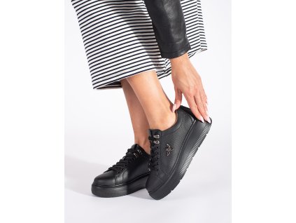 Kožené černé sneakersy na platformě (Velikost 36)