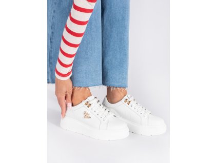 Kožené bílé sneakersy na platformě (Velikost 36)