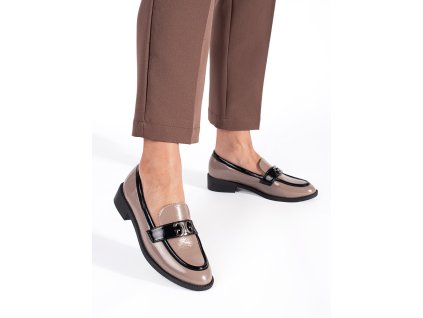 Lakované béžovo-černé mokasíny dámské (Velikost 36)