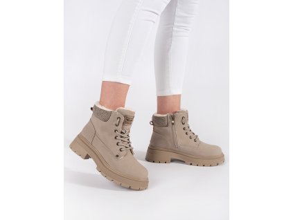 Béžové zateplené kotníkové dámské traperky (Velikost 36)