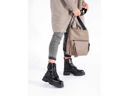 Béžová dámská taška typu batoh s třásněmi (Velikost one size)