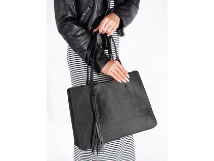 Černá velká kabelka s třásněmi (Velikost one size)