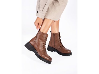 Kožené hnědé kotníkové boty na hrubé podrážce Sergio Leone (Velikost 36)