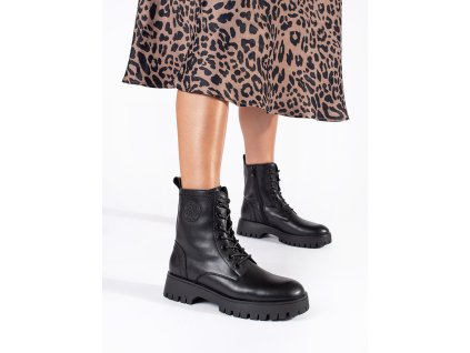 Černé šněrovací dámské kotníkové boty na platformě Sergio Leone (Velikost 36)