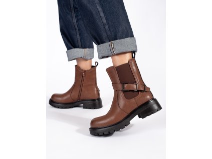 Hnědé kožené dámské štibletky na platformě Sergio Leone (Velikost 36)