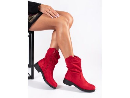 Červené semišové dámské kovbojky (Velikost 36)