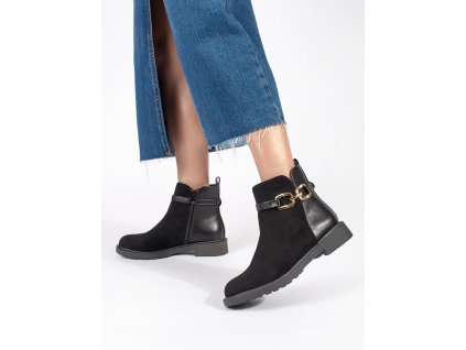 Černé dámské kotníkové boty s ozdobnou sponou (Velikost 36)