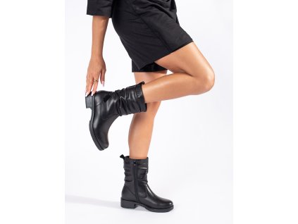 Černé kožené dámské kotníkové boty na nízkém podpatku Sergio Leone (Velikost 36)