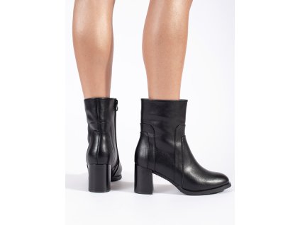 Černé kožené dámské kotníkové boty na sloupkovém podpatku Sergio Leone (Velikost 36)