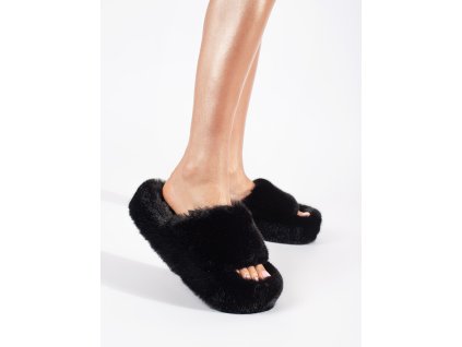 Černé plyšové domácí pantofle na platformě (Velikost 36)