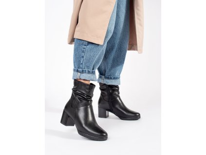 Černé dámské kožené kotníkové boty na sloupku s vrásněným svrškem Sergio Leone (Velikost 36)