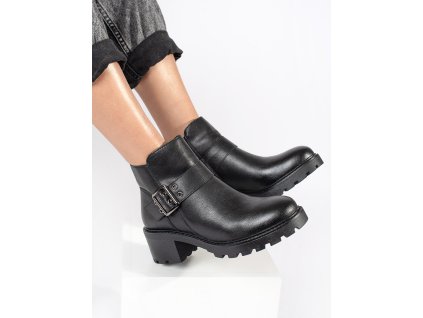 Černé kožené dámské kotníkové boty na podpatku s ozdobnou sponou Sergio Leone (Velikost 36)