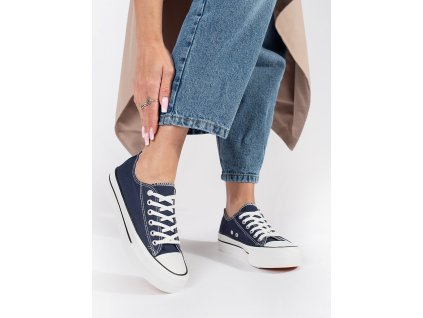 Tmavě modré klasické dámské tenisky na šněrování na platformě (Velikost 36)