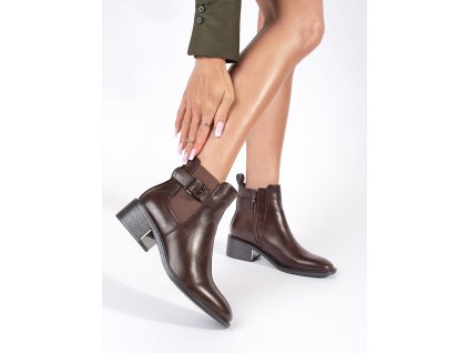 Hnědé dámské kotníkové štibletky se sponou na podpatku (Velikost 36)