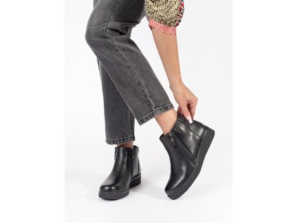 Černé kožené pohodlné zateplené kotníkové boty Sergio Leone (Velikost 36)