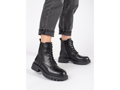 Černé kožené dámské boty workery na platformě Sergio Leone (Velikost 36)